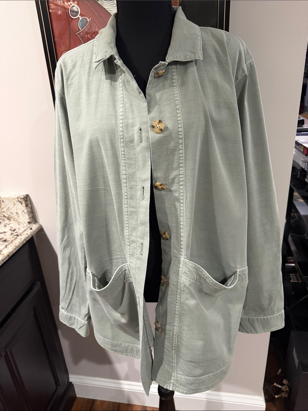 J. Jill Sage Green Lightweight Button-Front Utility Jacket size Lg excellent con